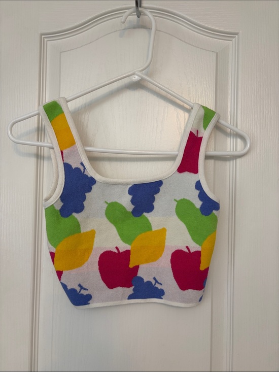 debut Tops - Debut Knit Fruit Print Cropped Tank Top - Multicolor size S/M